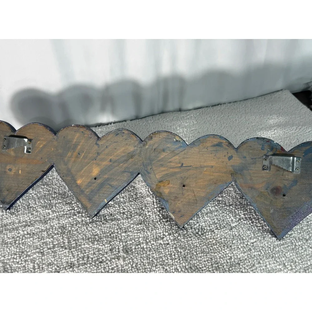 Vintage‎ Navy Blue Wooden Heart Wall Rack 4 Hook Country Home Decor